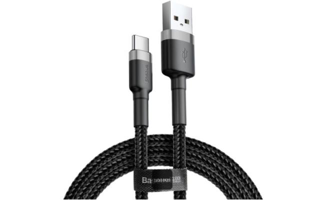 Baseus Cafule Series USB-A to Type-C Cable - 3A Fast Charge & 480Mbps High-Speed Data Transfer, Nylon Braided, 1M - Black